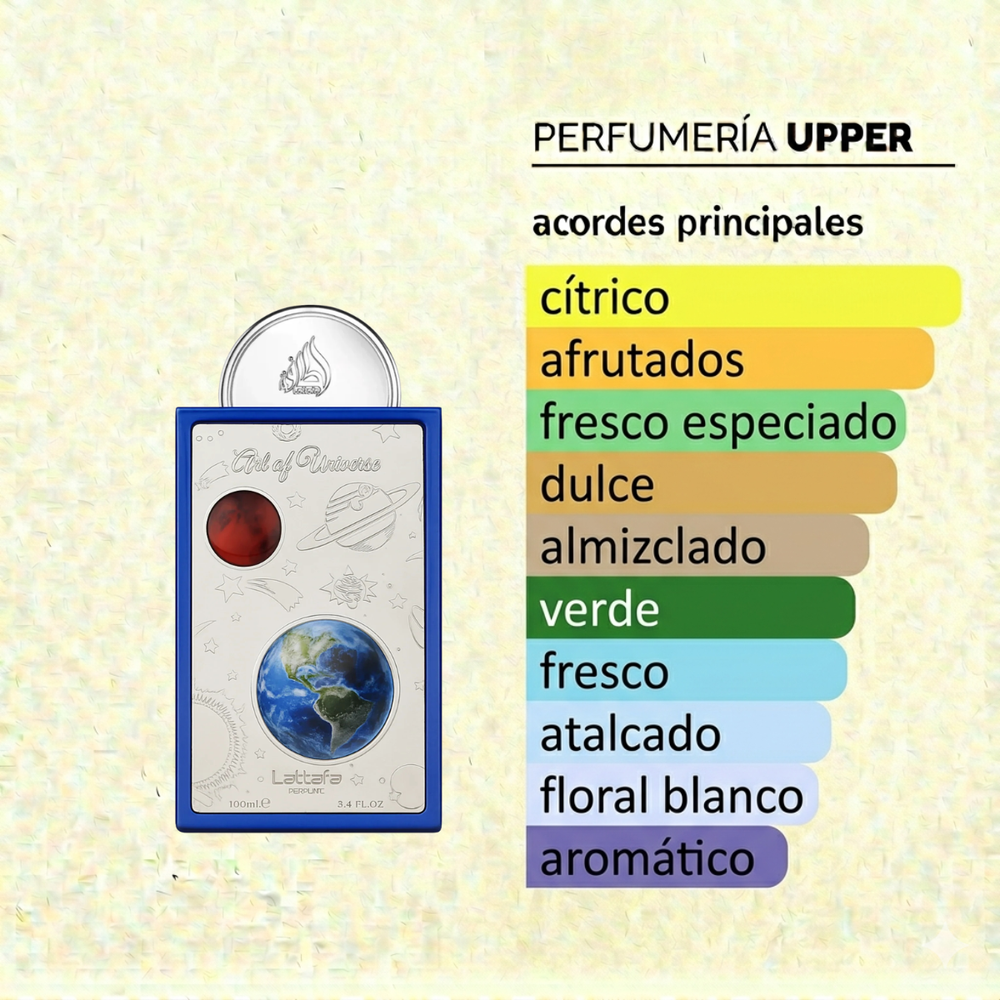 Notas olfativas de Lattafa Art of Universe original unisex. Encuéntralo en Perfumería Upper