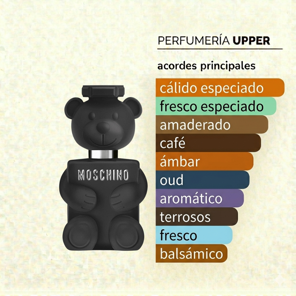 Notas olfativas de Moschino Toy Boy 2 original unisex. Encuéntralo en Perfumería Upper