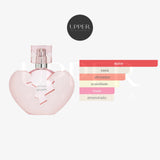 Notas olfativas de Ariana Grande Thank U, Next Eau de Parfum con pera, frambuesa, coco, rosa rosada y almizcle