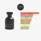Notas olfativas de Blackoud By Llermo Extrait de Parfum con especias aromáticas, maderas nobles, ámbar y almizcles refinados