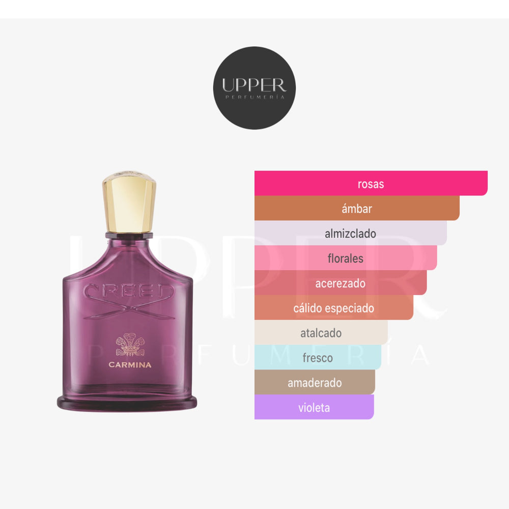 Notas olfativas de Creed Carmina Eau de Parfum con cereza negra, rosa de mayo, cachemira, almizcle y mirra
