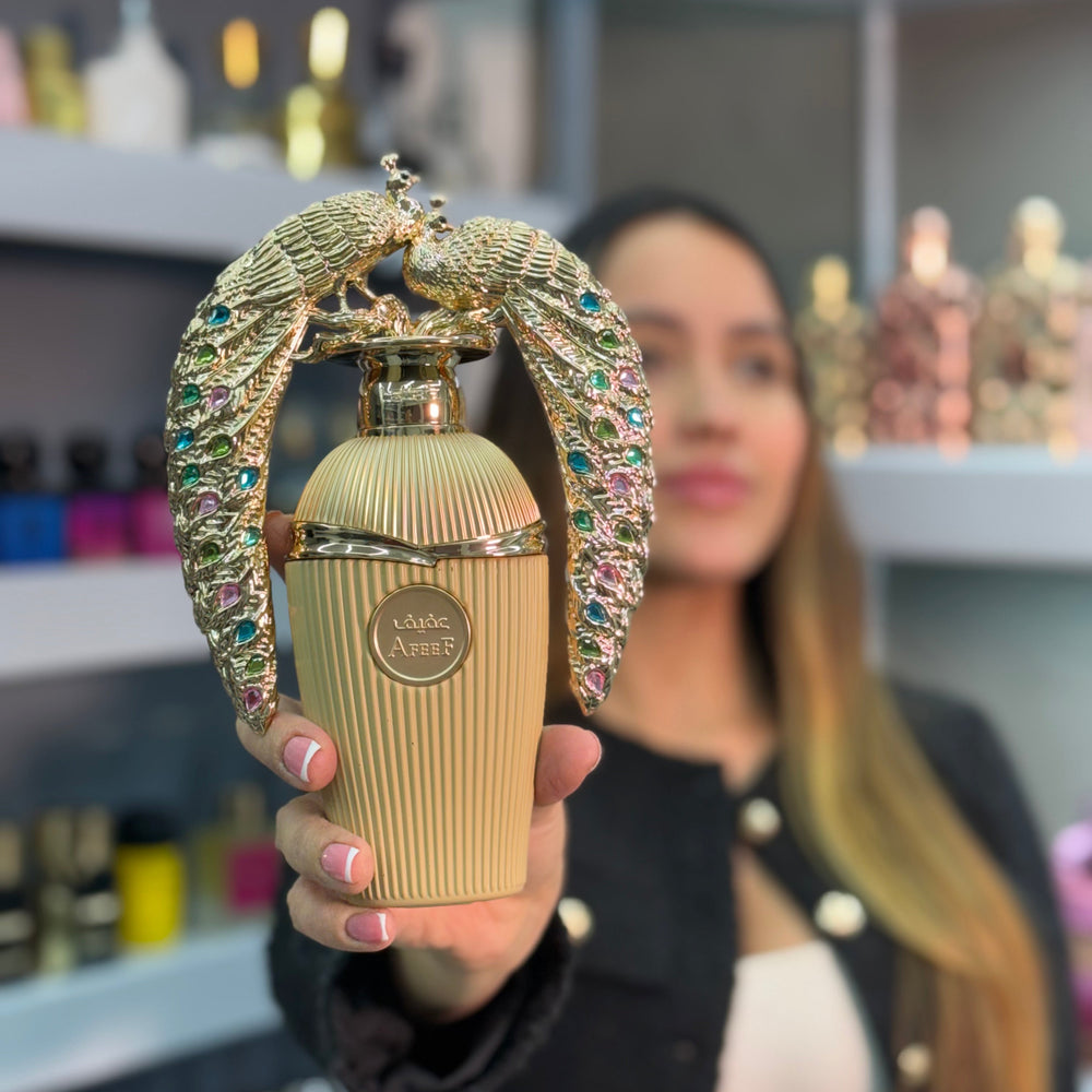 Lattafa Afeef Eau de Parfum Unisex, fragancia dulce, frutal, floral, ambarada y amaderada