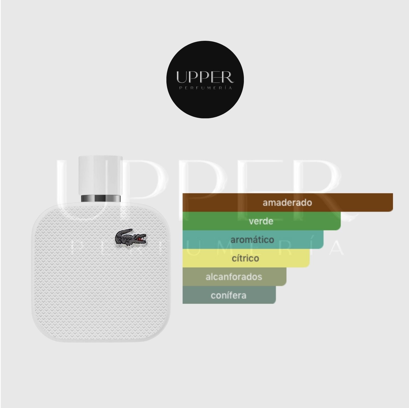 Notas olfativas de Lacoste L.12.12 Blanc Eau de Parfum con notas verdes, limón caviar, eucalipto, cardamomo, pino y cedro