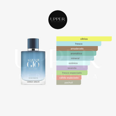 Notas olfativas de Giorgio Armani Acqua di Giò Profondo Eau de Toilette para hombre. Descubre su aroma fresco, marino y aromático. Encuéntralo en Perfumería Upper.