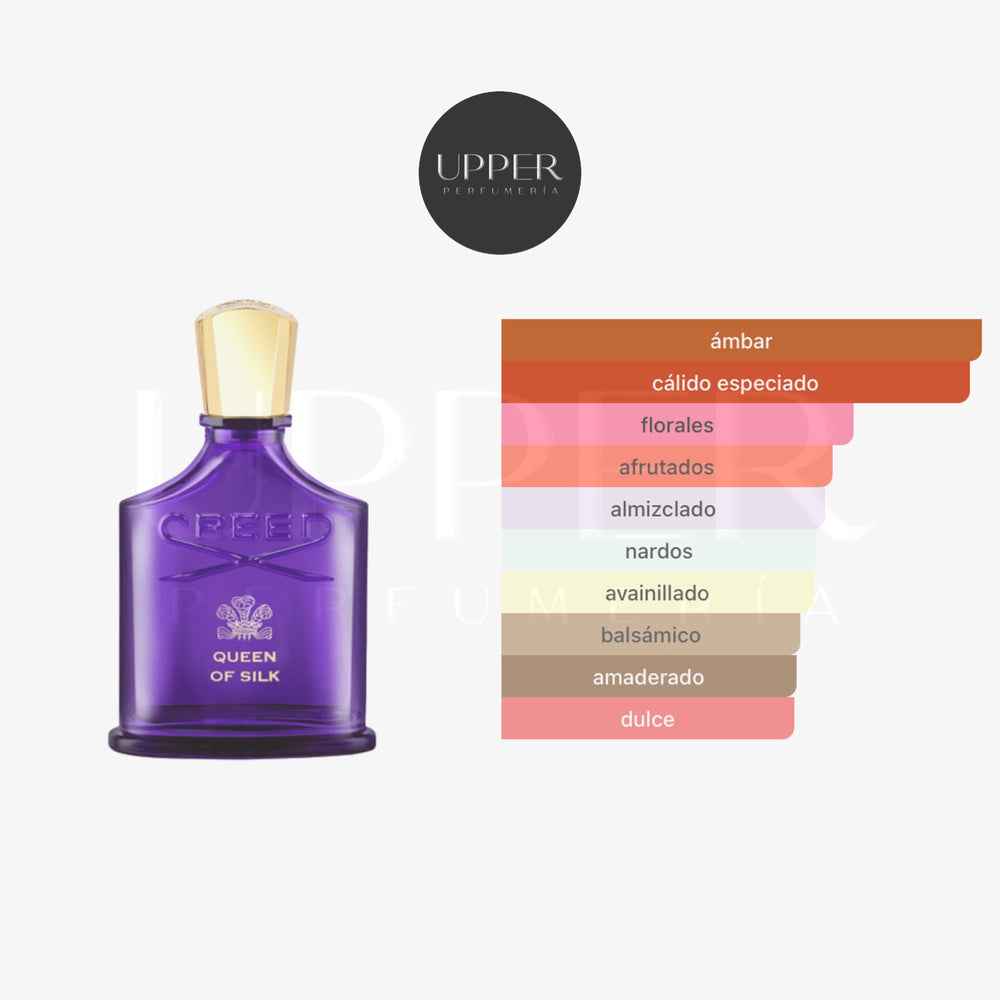 Notas olfativas de Creed Queen of Silk Eau de Parfum con osmanto, maracuyá, vainilla de Madagascar y oud