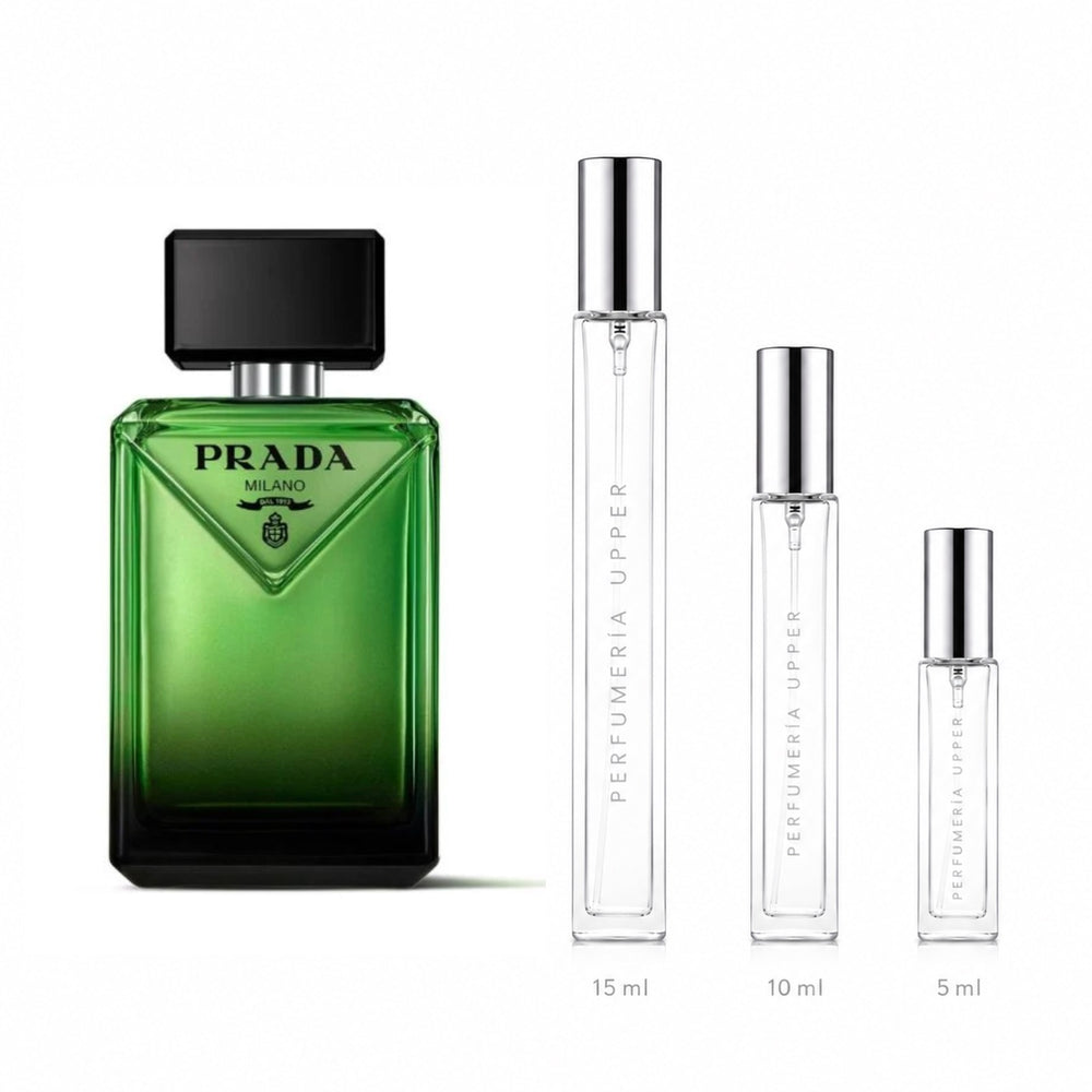 Decant de Prada Paradigme Eau de Parfum original para hombre, disponible en presentaciones de 5 ml, 10 ml y 15 ml.