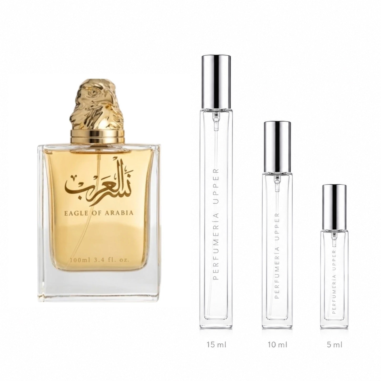 Decant de Zakat Eagle of Arabia Eau de Parfum original para hombre, disponible en presentaciones de 5 ml, 10 ml y 15 ml.