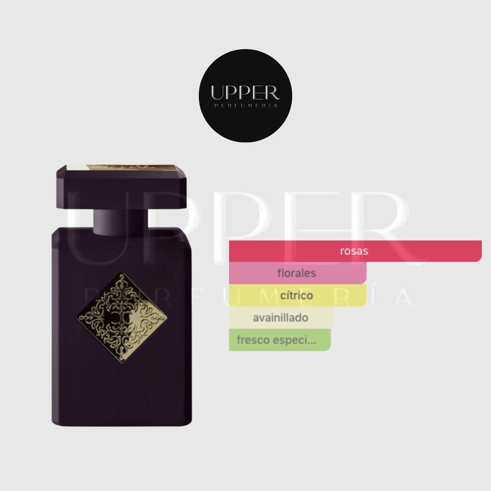 Notas olfativas de Initio Atomic Rose Eau de Parfum con pimienta rosa, bergamota, hediona, rosa búlgara, rosa turca, jazmín egipcio, vainilla y ámbar