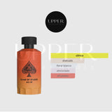 Notas olfativas de Jo Milano Paris Game of Spades All In con naranja sanguina, mandarina roja, lima, limón, bergamota, flor de tiaré, almizcle, sándalo y notas atalcadas