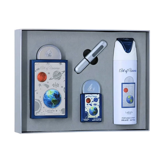 Interior de la caja del estuche Lattafa Art of Universe EDP Unisex.