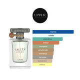 Notas olfativas de Lattafa Atlas EDP con notas marinas, sal, limón, davana, iris, ámbar gris, musgo de roble y sándalo