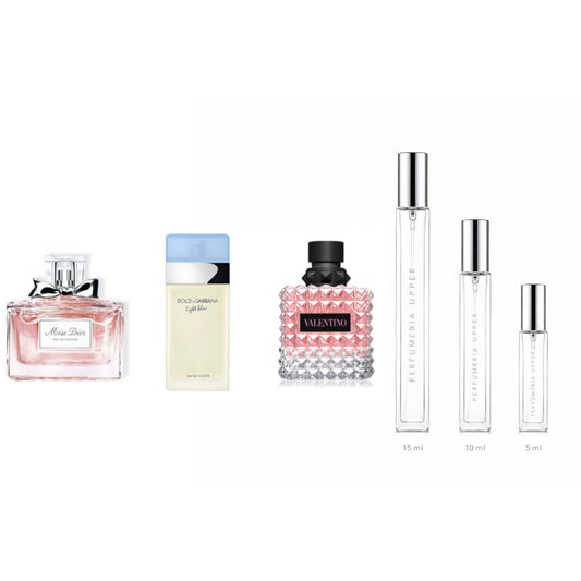 Set Infaltables Mujer con decants de perfumes originales de 5 ml, 10 ml y 15 ml
