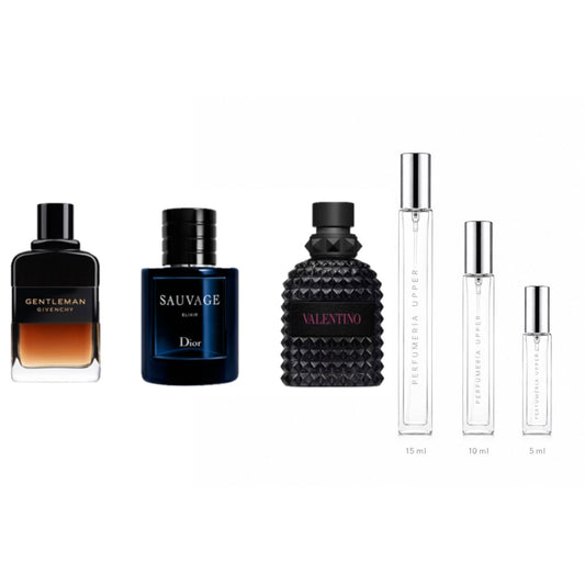 Set Salidas Nocturnas Hombre con decants de perfumes originales de 5 ml, 10 ml y 15 ml