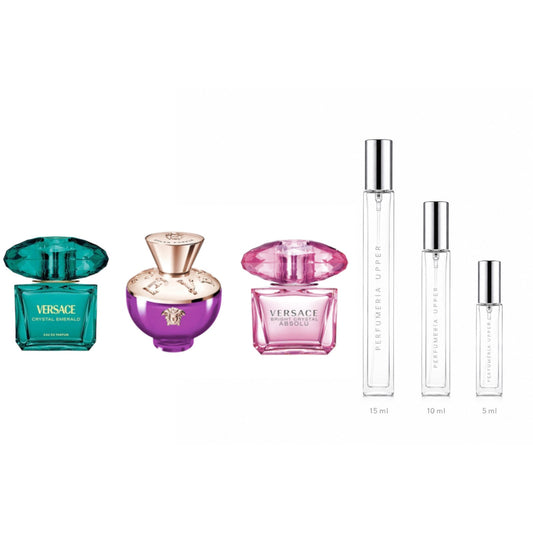 Set Versace Mujer con perfumes 100% originales. Descubre fragancias femeninas en decants de 5, 10 y 15 ml. Envíos a todo el país.