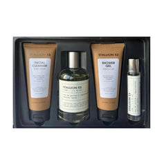 Contenido del estuche Stallion hombre con perfume 100 ml, gel de baño, perfumero y limpiador facial